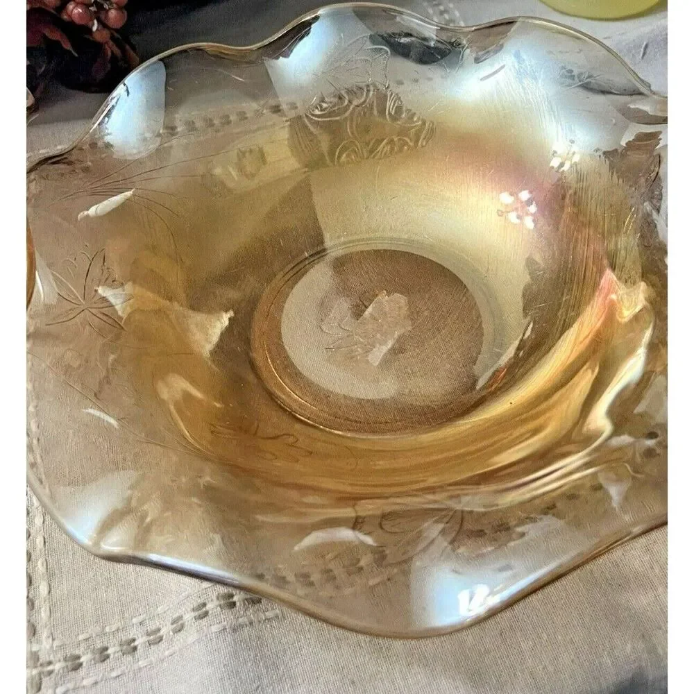 Vintage Carnival Glass Marigold Serving Fruit Bowl 